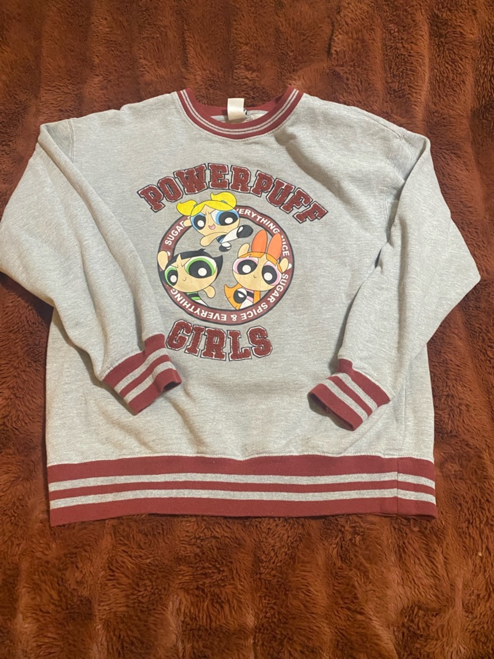 Cartoon Network Powerpuff Girls Grey & Maroon Ringer Sweatshirt